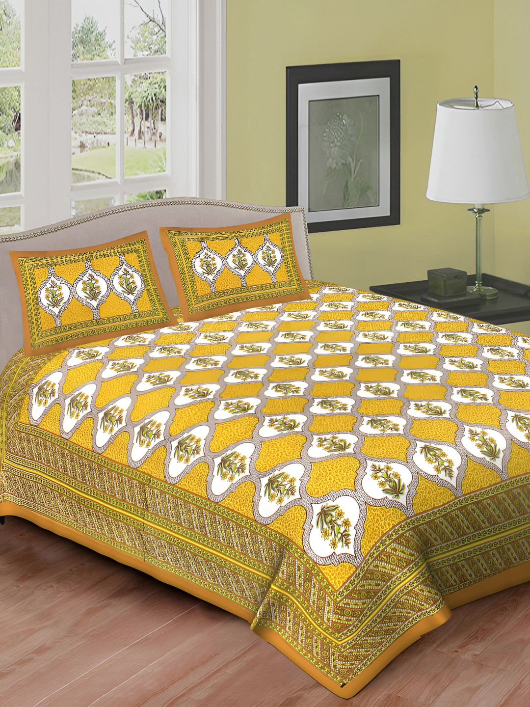 DOLLIFI Yellow& White Floral Cotton 260 TC Queen Bedsheet with 2 Pillow Covers 
DOLLIFI Yellow& White Floral Cotton 260 TC Queen Bedsheet with 2 Pillow Covers