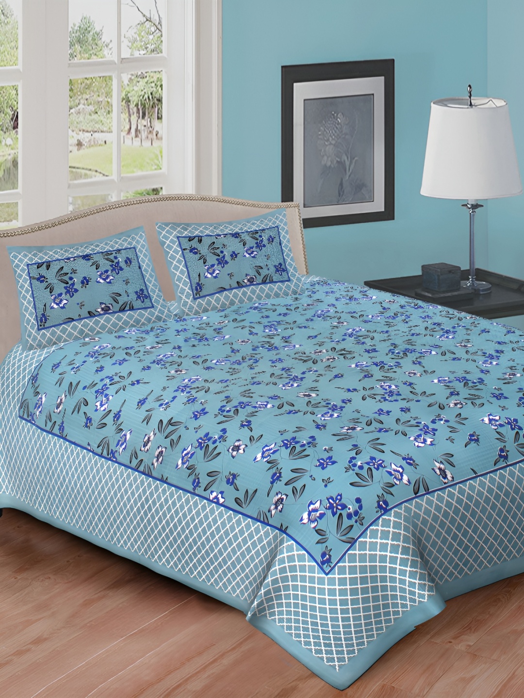 DOLLIFI Turquoise Blue& Grey Floral Cotton 260 TC Queen Bedsheet with 2 Pillow Covers
DOLLIFI Turquoise Blue& Grey Floral Cotton 260 TC Queen Bedsheet with 2 Pillow Covers
