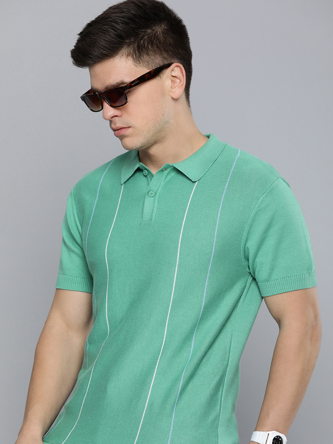 Levis Pure Cotton Striped Polo Collar Casual T-shirt, Green 
Levis Pure Cotton Striped Polo Collar Casual T-shirt, Green