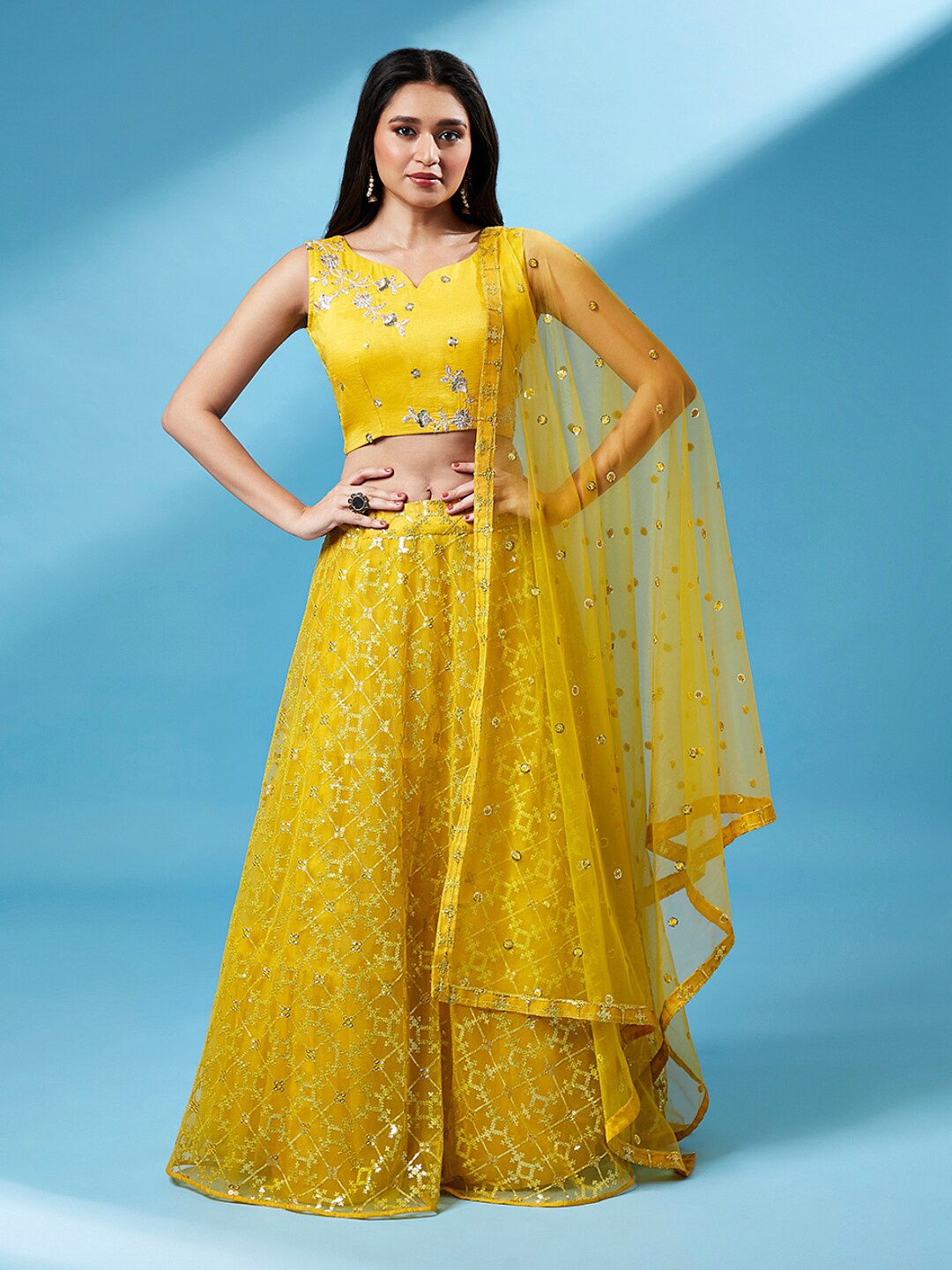 MANOHARI Embellished Sequinned Semi-Stitched Lehenga & Unstitched Blouse With Dupatta, Mustard
MANOHARI Embellished Sequinned Semi-Stitched Lehenga & Unstitched Blouse With Dupatta, Mustard