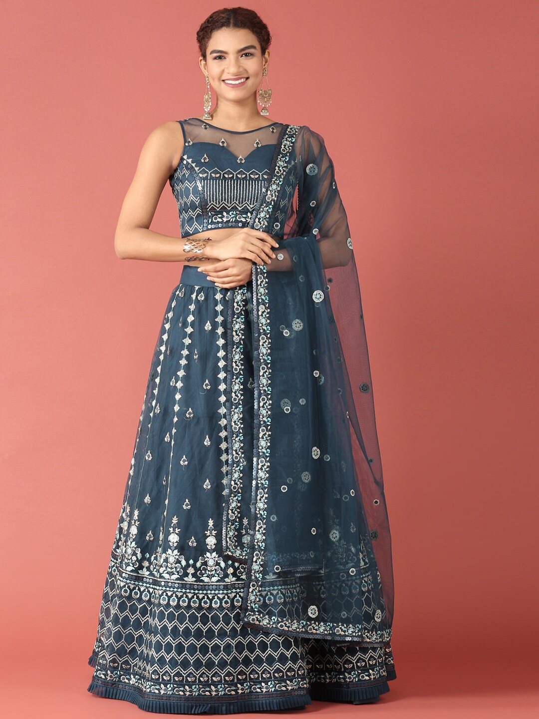 MANOHARI Embellished Sequinned Net Semi-Stitched Lehenga & Unstitched Blouse With Dupatta, Navy blue
MANOHARI Embellished Sequinned Net Semi-Stitched Lehenga & Unstitched Blouse With Dupatta, Navy blue