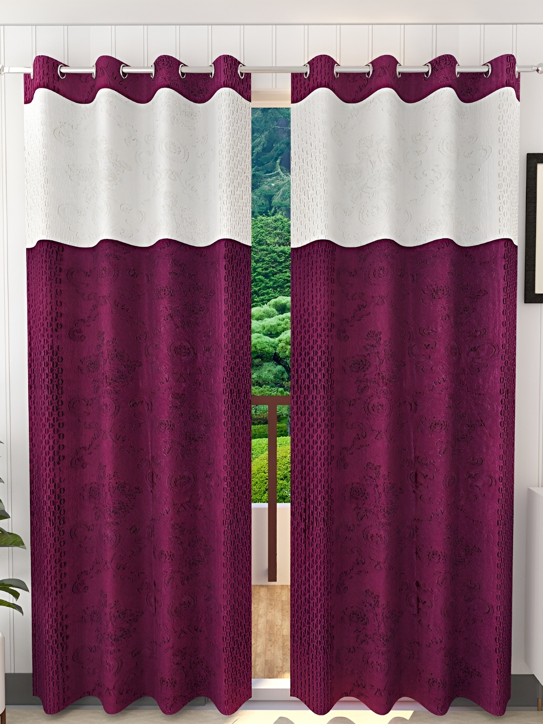 Ville Style Purple & White 2 Pieces Ethnic Motifs Room Darkening Door Curtains