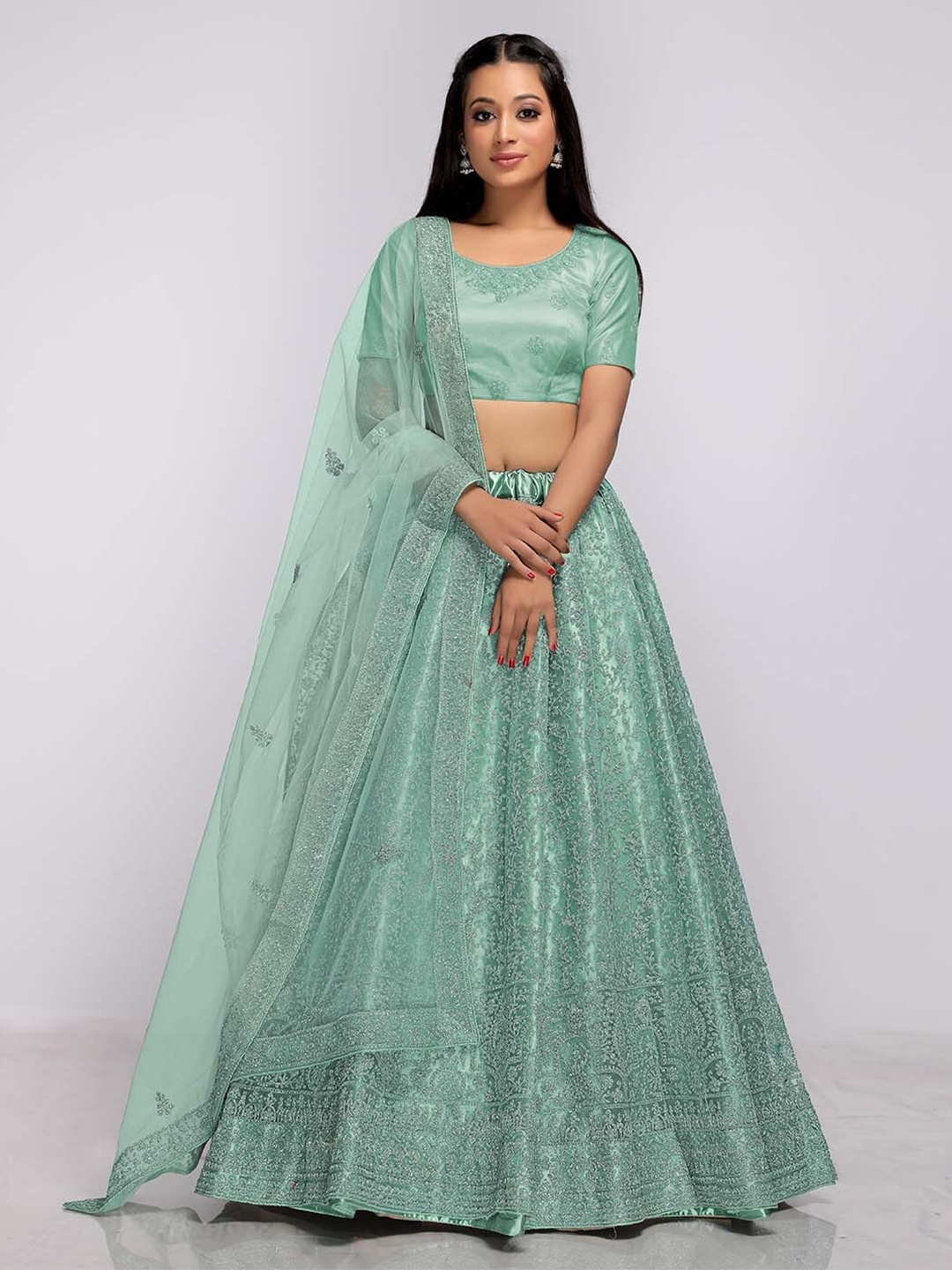 HALFSAREE STUDIO Embroidered Semi-Stitched Lehenga & Unstitched Blouse With Dupatta, Green
HALFSAREE STUDIO Embroidered Semi-Stitched Lehenga & Unstitched Blouse With Dupatta, Green