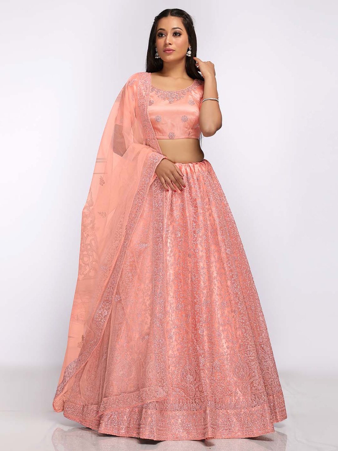 HALFSAREE STUDIO Embroidered Semi-Stitched Lehenga & Unstitched Blouse With Dupatta, Peach
HALFSAREE STUDIO Embroidered Semi-Stitched Lehenga & Unstitched Blouse With Dupatta, Peach