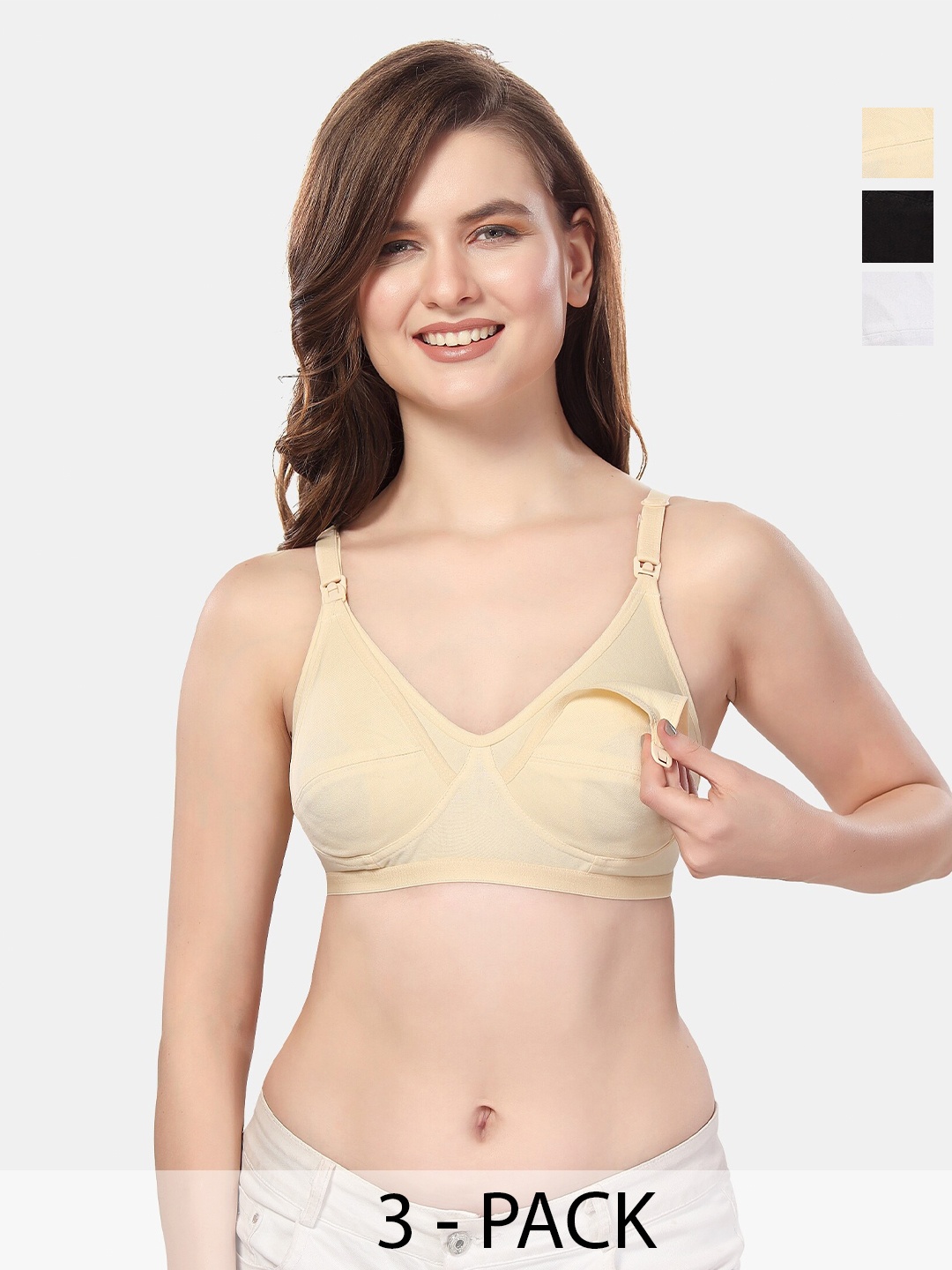 Fabme Pack Of 3 Full Coverage Non Padded Pure Cotton Maternity Bra With All Day Comfort, Black
Fabme Pack Of 3 Full Coverage Non Padded Pure Cotton Maternity Bra With All Day Comfort, Black