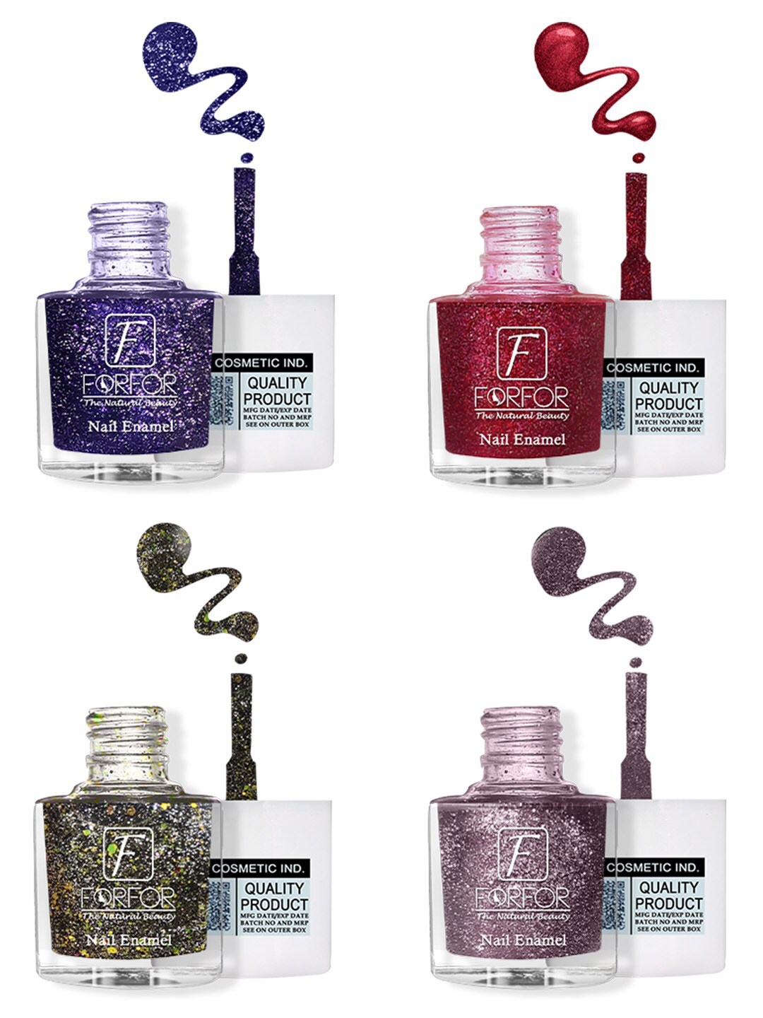 FORFOR Set Of 4 Perfect Stay Glitter Nail Polish - 5ml Each- Red-Green-Royal Blue-Lavender
FORFOR Set Of 4 Perfect Stay Glitter Nail Polish - 5ml Each- Red-Green-Royal Blue-Lavender