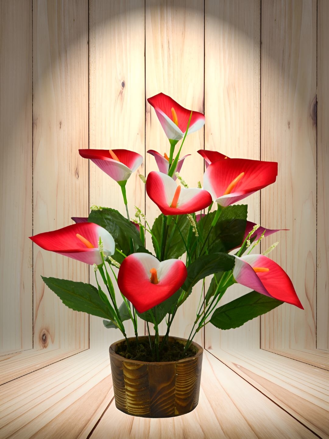 DECOREBUGS Red & Green Calla Lilly Artificial Plant With Pot