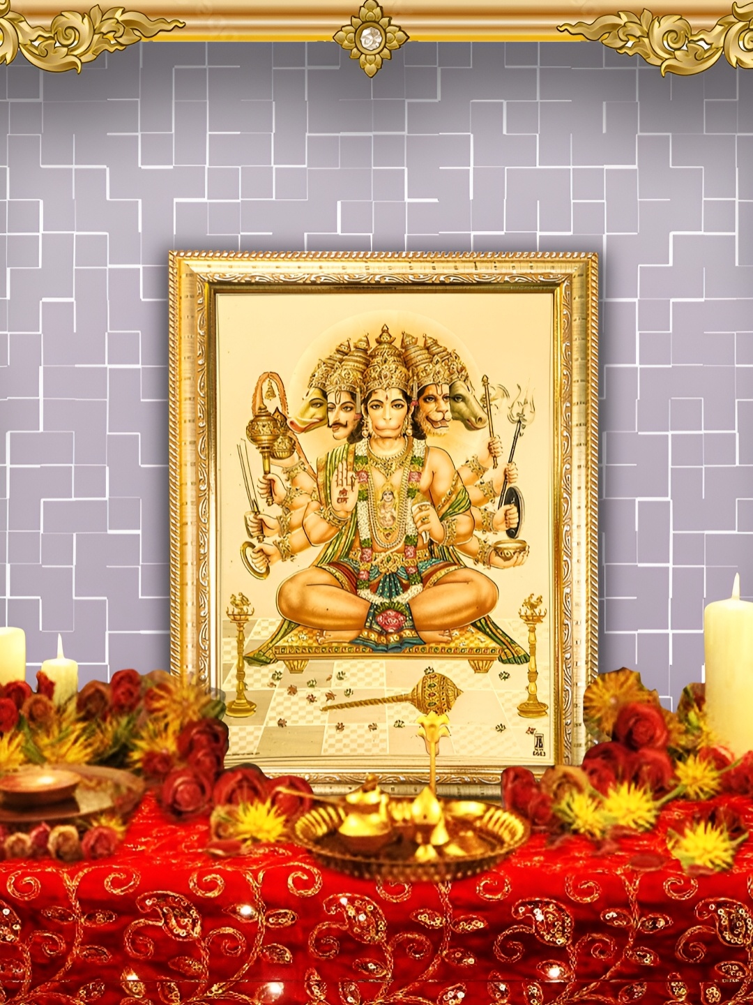 Hawai Gold-Toned & Green Pancha Mukhi Hanuman Ji Gold Plated Wall Wooden Photo Frames
Hawai Gold-Toned & Green Pancha Mukhi Hanuman Ji Gold Plated Wall Wooden Photo Frames