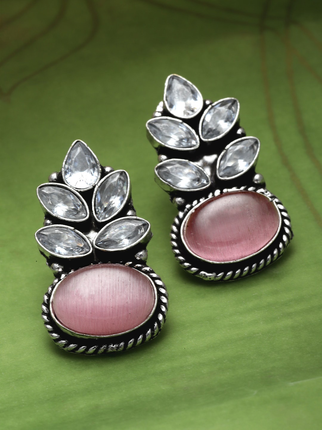 Sanjog Silver-Plated CZ Stone-Studded Contemporary Drop Earrings, Peach
Sanjog Silver-Plated CZ Stone-Studded Contemporary Drop Earrings, Peach