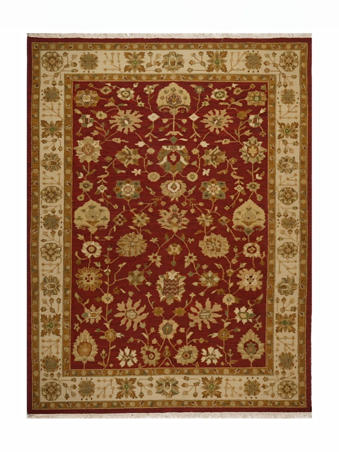 MIRZAPUR KALEEN AND RUGS Red & Mustard Handmade Woollen Carpet