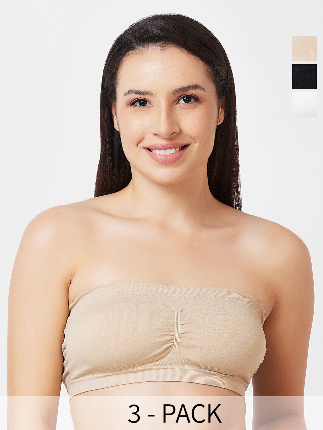 NOIRA Pack Of 3 Half Coverage Lightly Padded Seamless Bandeau Bra With All Day Comfort, Black
NOIRA Pack Of 3 Half Coverage Lightly Padded Seamless Bandeau Bra With All Day Comfort, Black