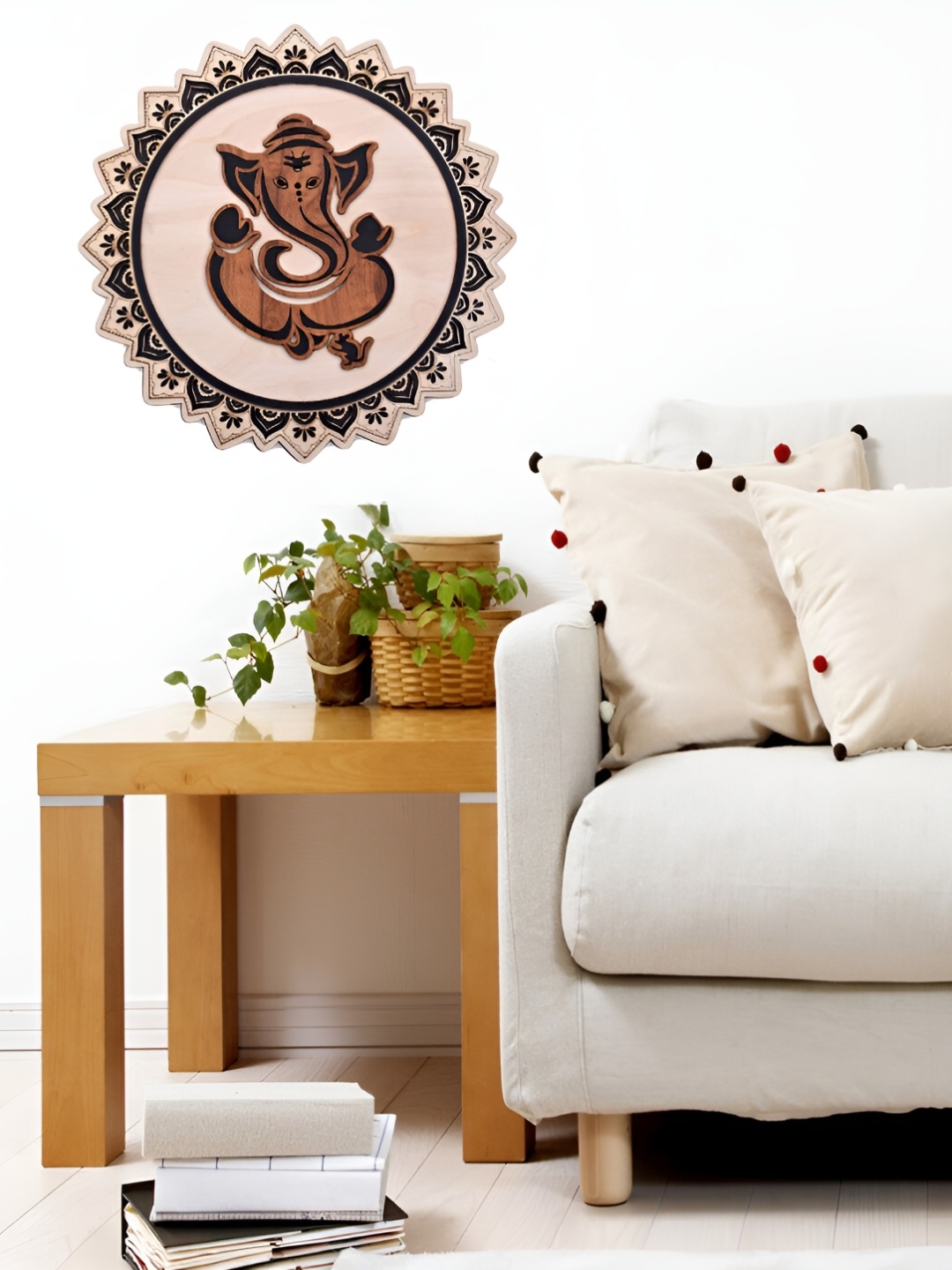 TEAKWOOD Brown & Beige Ganesha Wooden Wall Decor