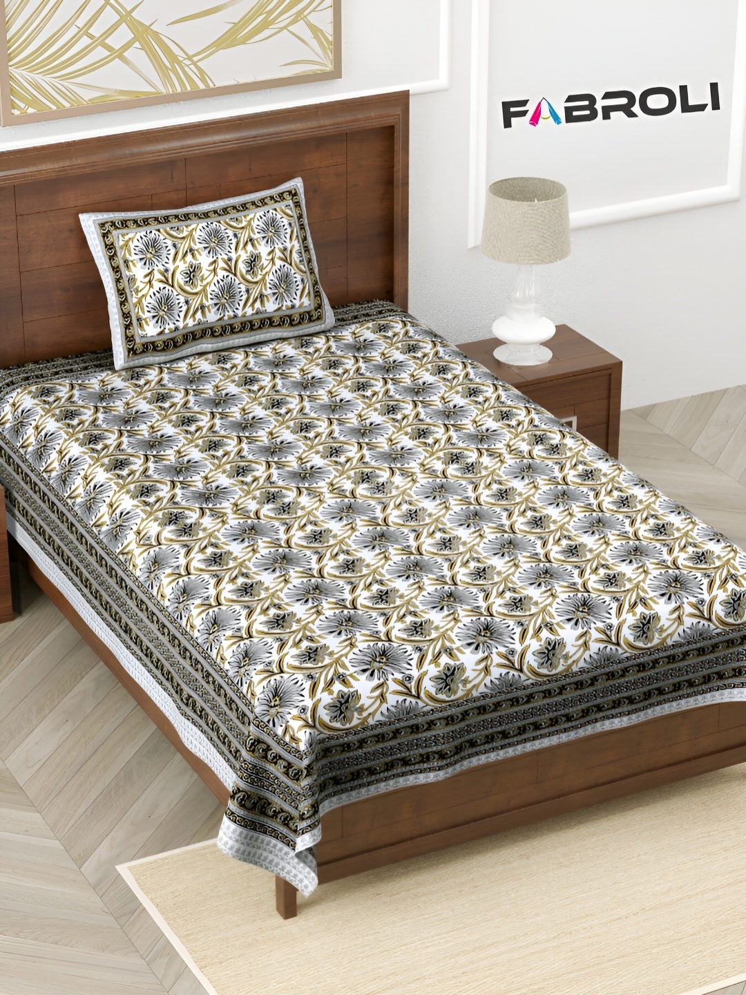 FABROLI Grey & White 130 GSM Floral Cotton 240 TC Single Bedsheet with 1 Pillow Cover
FABROLI Grey & White 130 GSM Floral Cotton 240 TC Single Bedsheet with 1 Pillow Cover