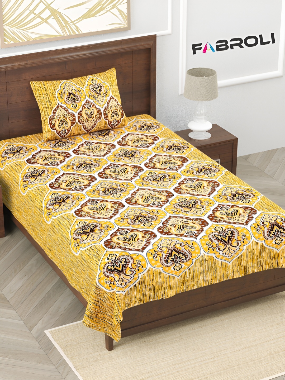 FABROLI Yellow & White 130 GSM Floral Cotton 240 TC Single Bedsheet with 1 Pillow Cover
FABROLI Yellow & White 130 GSM Floral Cotton 240 TC Single Bedsheet with 1 Pillow Cover