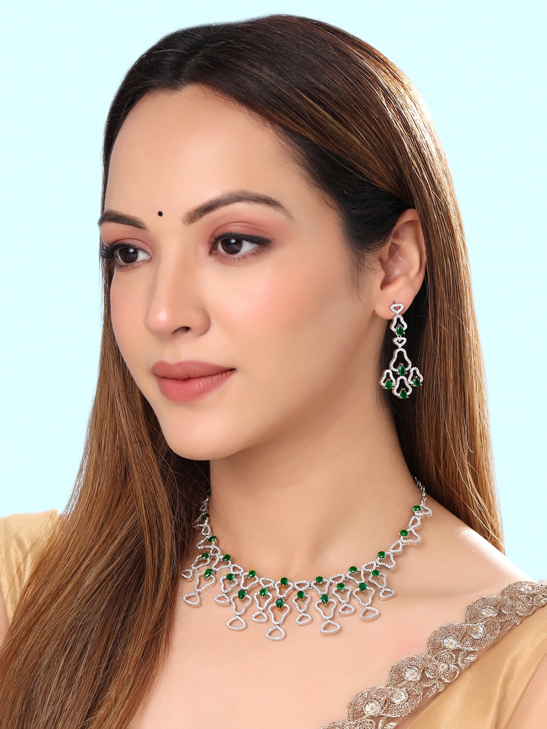 Yellow Chimes Rhodium-Plated American Diamond Studded Necklace With Earrings, Silver
Yellow Chimes Rhodium-Plated American Diamond Studded Necklace With Earrings, Silver