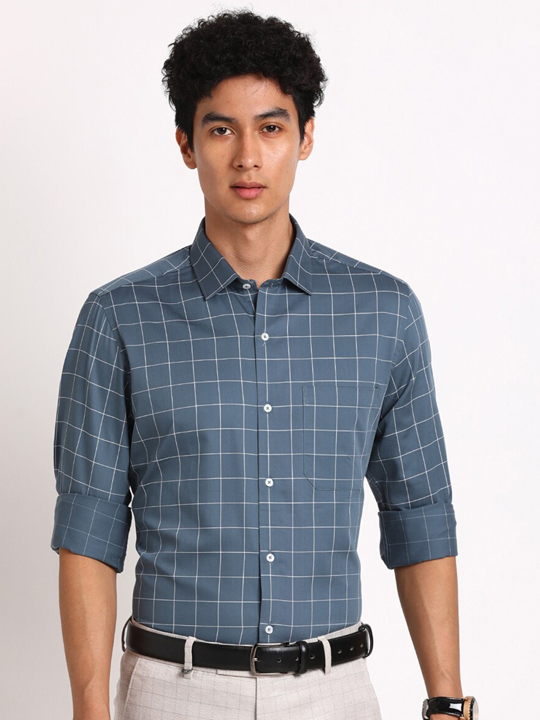 Turtle Smart Slim Fit Windowpane Checks Spread Collar Long Sleeve Cotton Formal Shirt, Grey
Turtle Smart Slim Fit Windowpane Checks Spread Collar Long Sleeve Cotton Formal Shirt, Grey