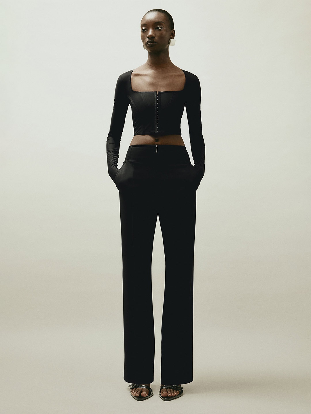 H&M Sheer Corset-Style Top, Black