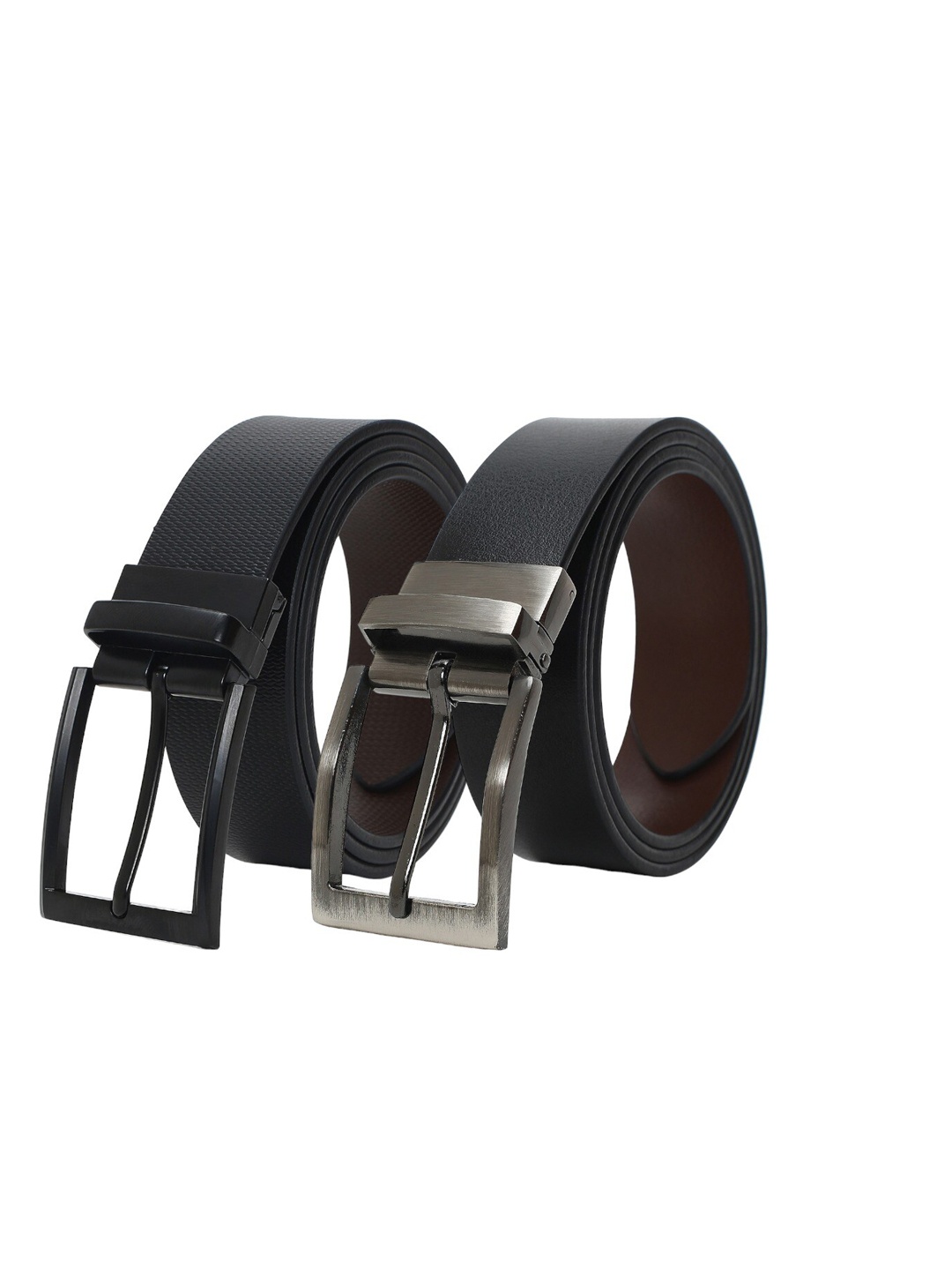 CRUSSET Men Pack Of 2 Leather Reversible Formal Belt, Black