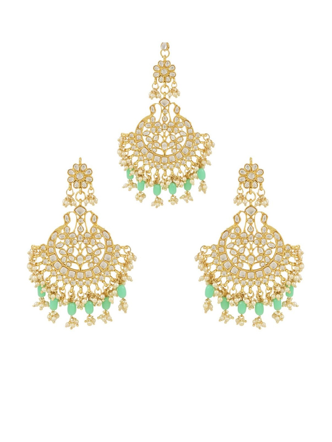 I Jewels Gold-Plated Kundan-Studded & Pearl Oxidised Maang Tikka & Chandbalis Earrings
I Jewels Gold-Plated Kundan-Studded & Pearl Oxidised Maang Tikka & Chandbalis Earrings
