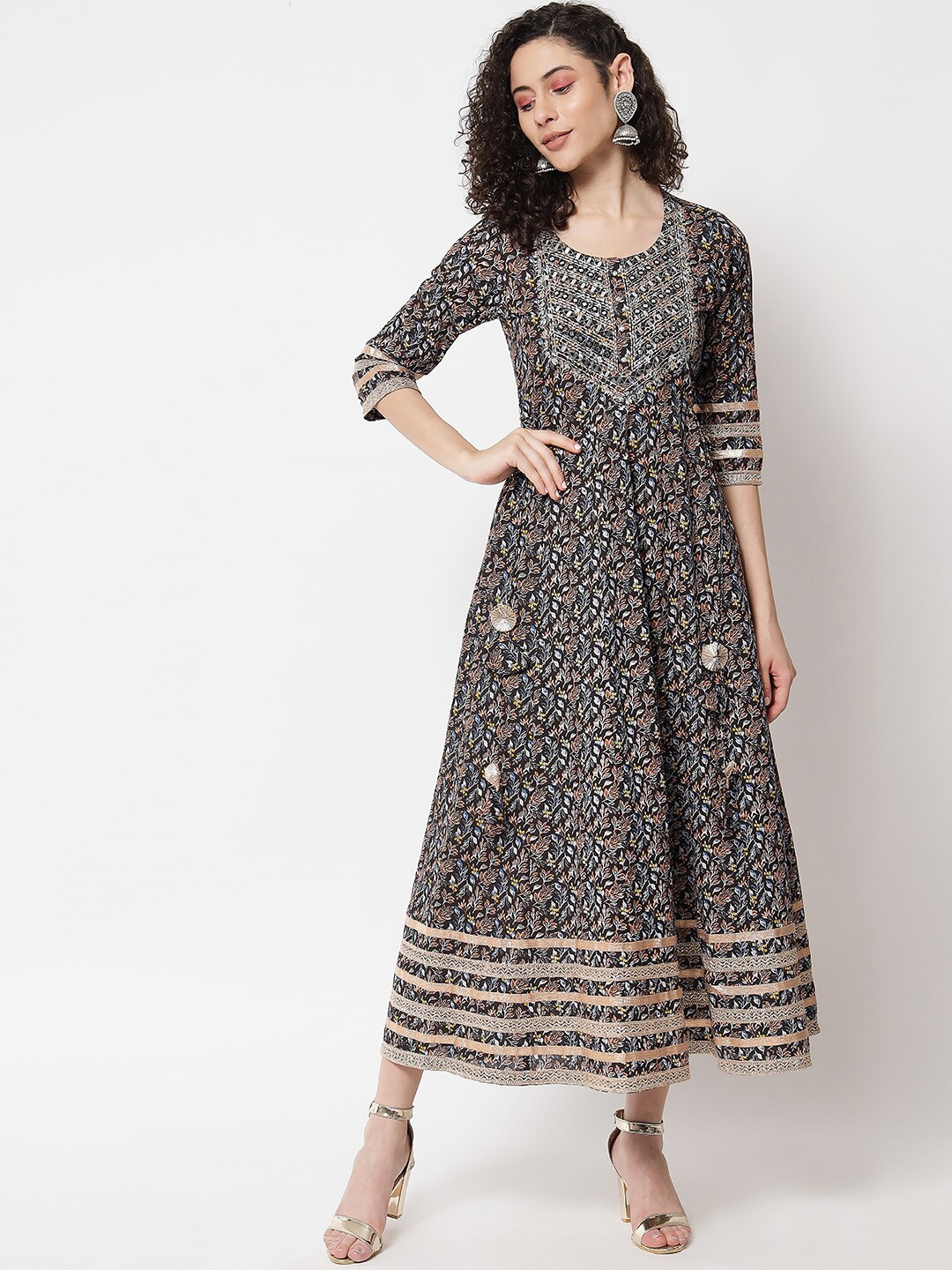 KALINI Floral Printed Mirror Work Gotta Patti Pure Cotton A-Line Maxi Ethnic Dresses, Black
KALINI Floral Printed Mirror Work Gotta Patti Pure Cotton A-Line Maxi Ethnic Dresses, Black