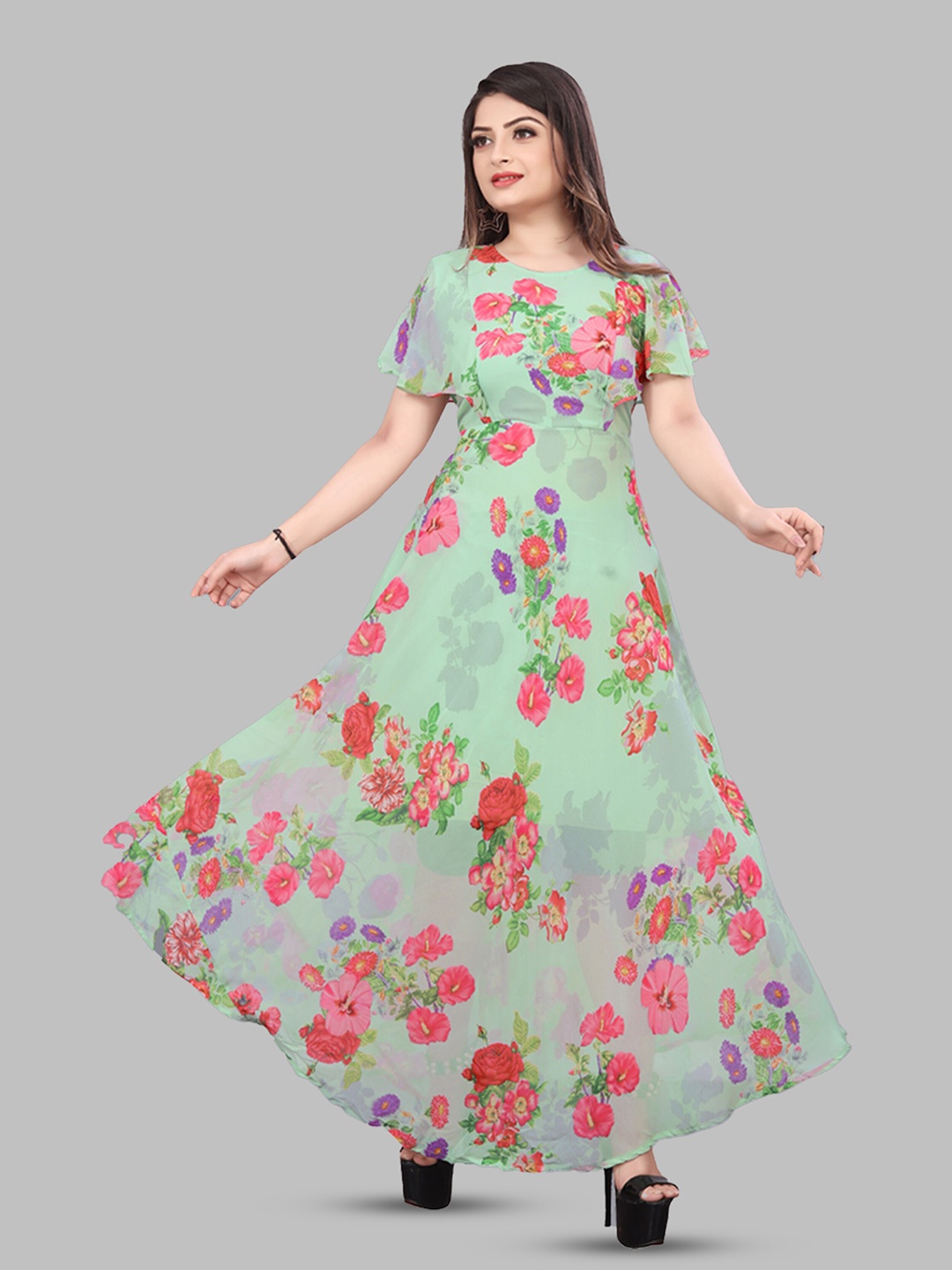 N N ENTERPRISE Floral Printed Flared Sleeves Gathered Georgette Fit & Flare Maxi Dress, Green
N N ENTERPRISE Floral Printed Flared Sleeves Gathered Georgette Fit & Flare Maxi Dress, Green