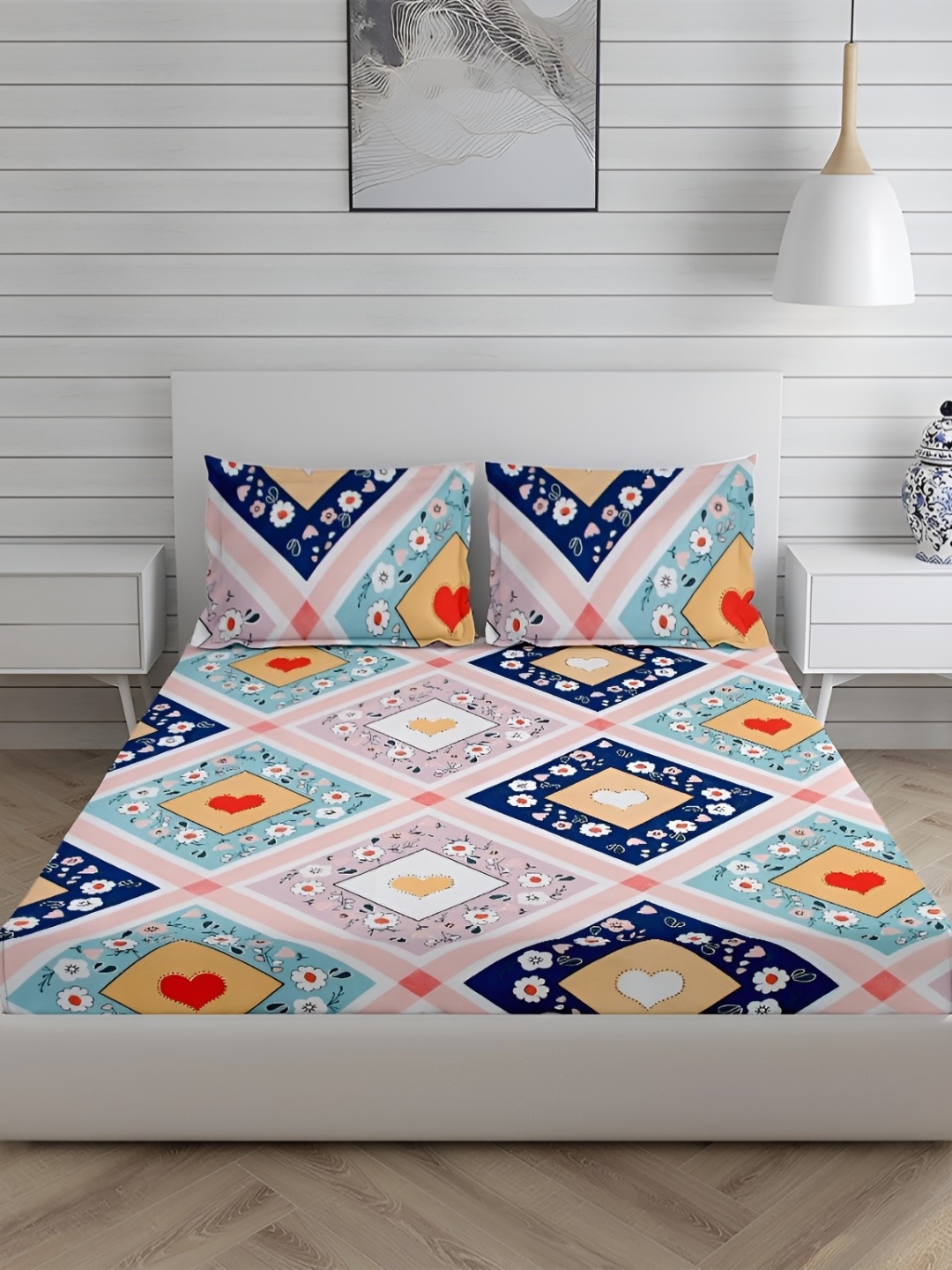 CHHILAKIYA Blue & Pink Geometric 210 TC 130 GSM King Bedsheet with 2 Pillow Covers
CHHILAKIYA Blue & Pink Geometric 210 TC 130 GSM King Bedsheet with 2 Pillow Covers