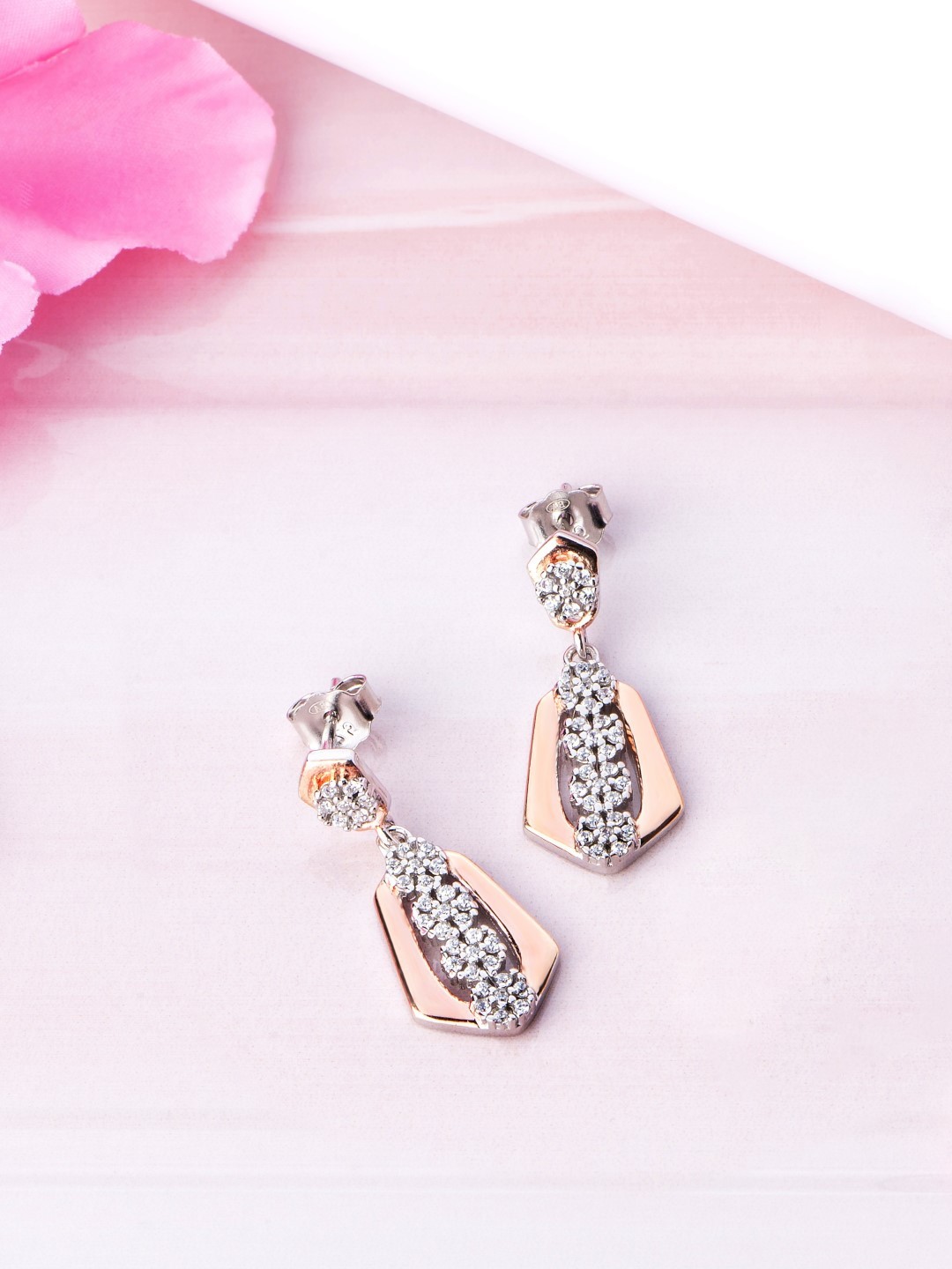 Zavya Women Rhodium-Plated CZ Studded Sterling Silver Teardrop Shaped Drop Earrings, Rose gold
Zavya Women Rhodium-Plated CZ Studded Sterling Silver Teardrop Shaped Drop Earrings, Rose gold