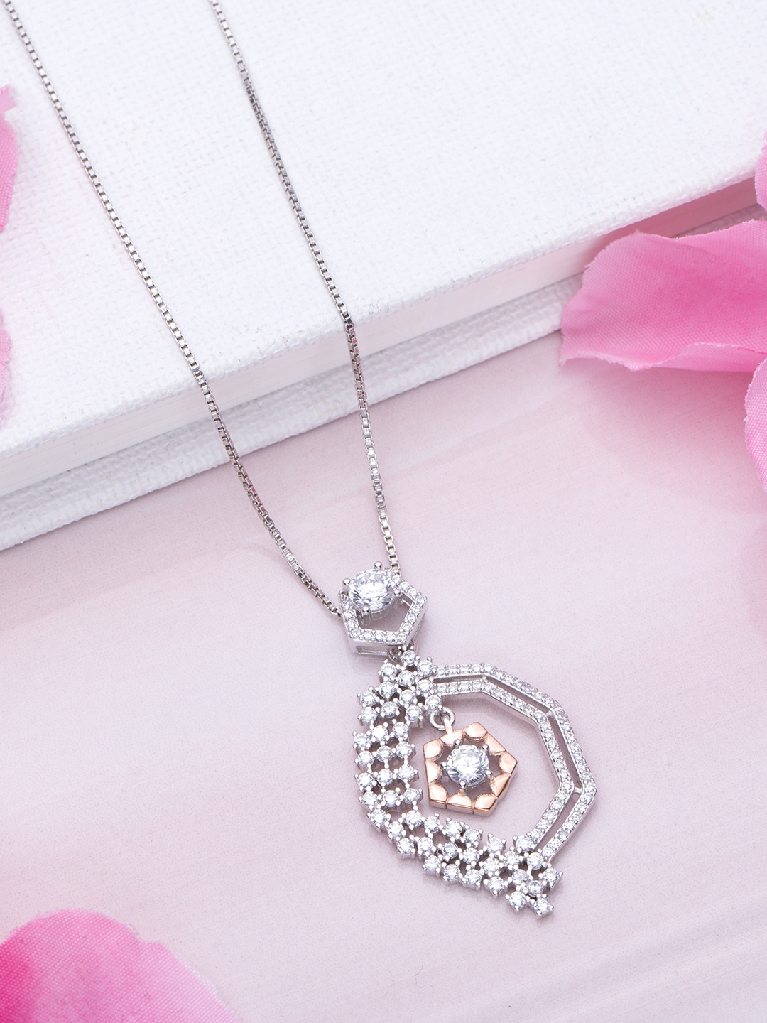 Zavya 925 Pure Sterling Silver Rhodium-Plated Contemporary CZ Pendant with Chain, Multi
Zavya 925 Pure Sterling Silver Rhodium-Plated Contemporary CZ Pendant with Chain, Multi