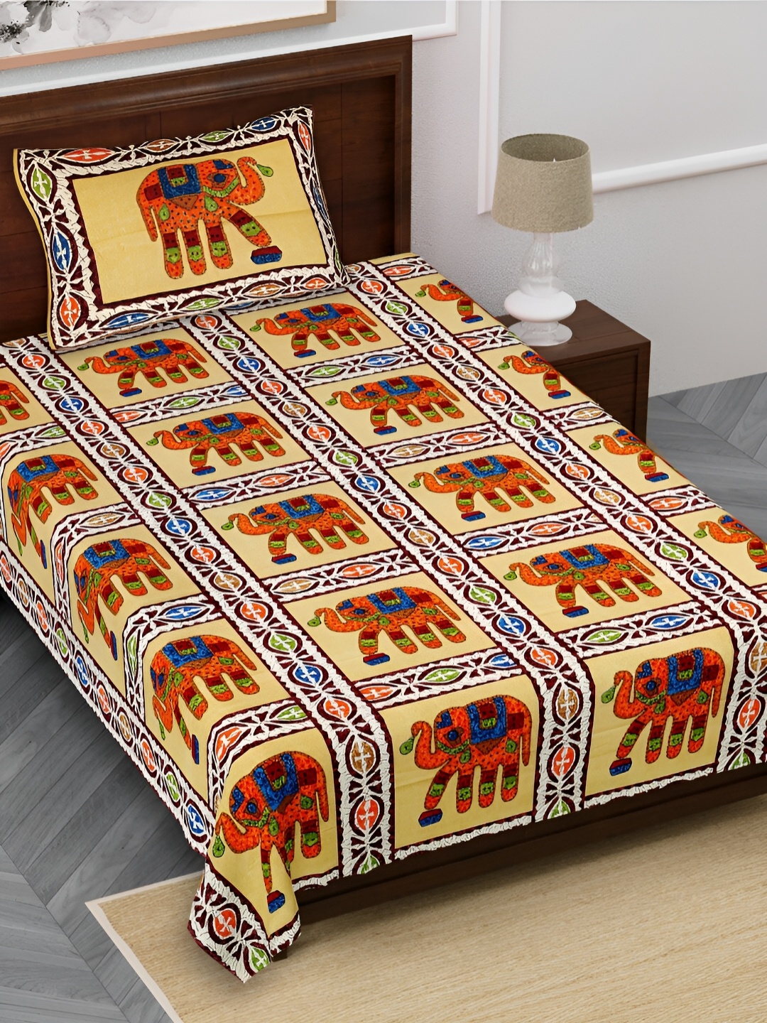 FABROLI Yellow Orange Ethnic Motifs Cotton 240 TC Single Bedsheet With 1 Pillow Covers
FABROLI Yellow Orange Ethnic Motifs Cotton 240 TC Single Bedsheet With 1 Pillow Covers