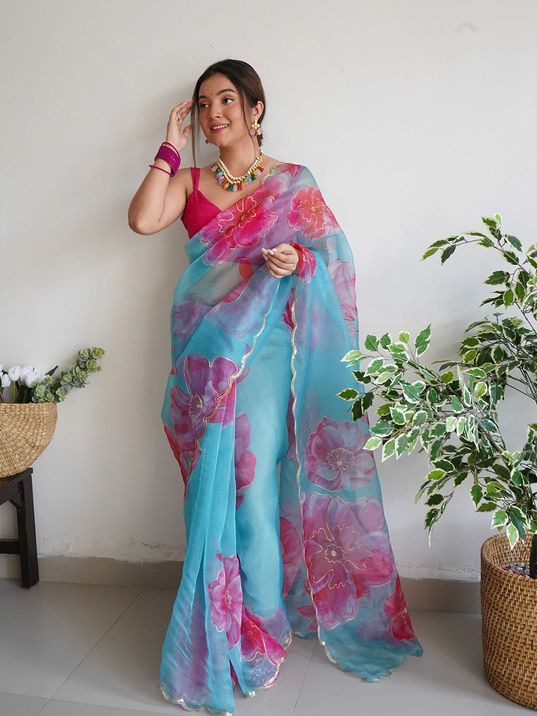 MBL Floral Printed Organza Maheshwari Saree, Blue
MBL Floral Printed Organza Maheshwari Saree, Blue