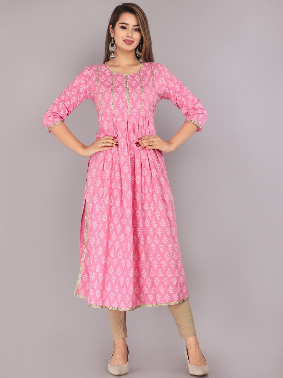 MARISY Ethnic Motifs Printed Kurta, Pink