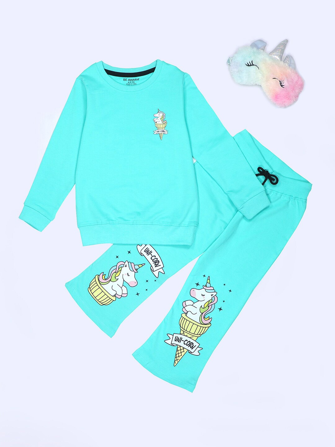 BE AWARA Girls Unicorn Printed Long Sleeves Pure Cotton Sweatshirt With Trousers, Turquoise blue
BE AWARA Girls Unicorn Printed Long Sleeves Pure Cotton Sweatshirt With Trousers, Turquoise blue