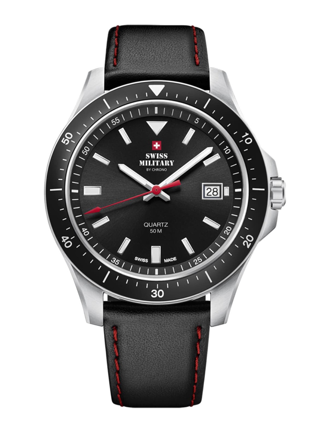 Swiss Military by Chrono Men Stainless Steel Dial Leather Straps Analogue Watch SM34082.04, Black
Swiss Military by Chrono Men Stainless Steel Dial Leather Straps Analogue Watch SM34082.04, Black