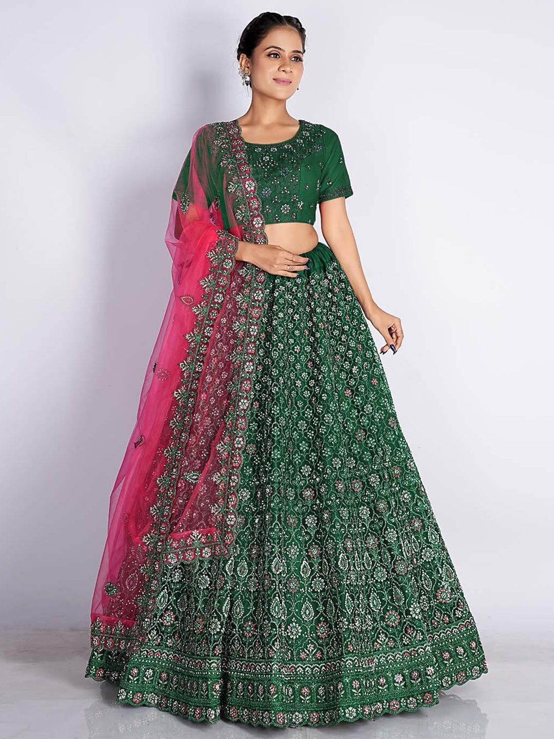HALFSAREE STUDIO Embroidered Semi-Stitched Lehenga & Unstitched Blouse With Dupatta, Green
HALFSAREE STUDIO Embroidered Semi-Stitched Lehenga & Unstitched Blouse With Dupatta, Green