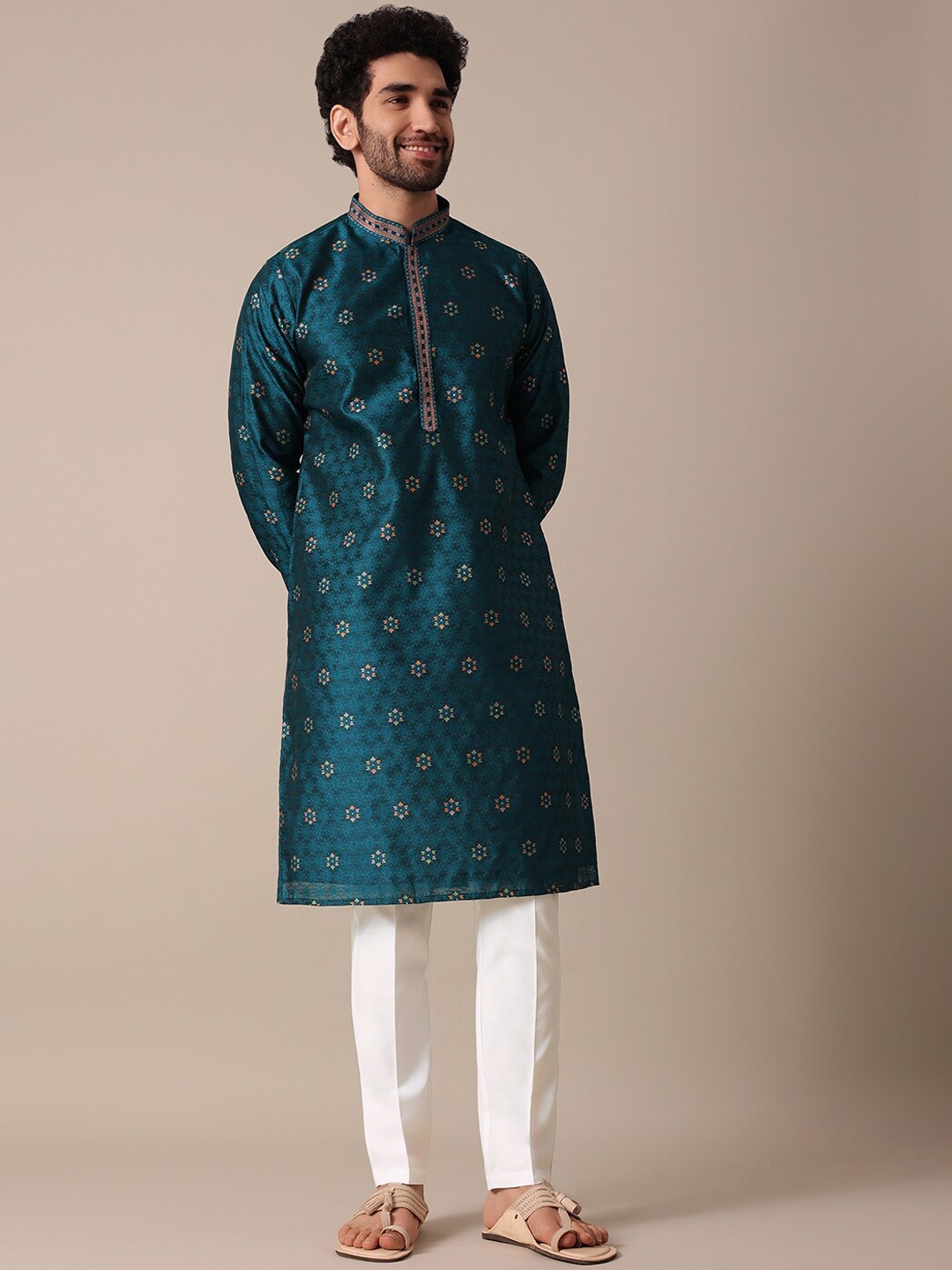 KALKI Fashion Ethnic Motifs Printed Thread Work Mandarin Collar Kurta & Pyjamas, Teal
KALKI Fashion Ethnic Motifs Printed Thread Work Mandarin Collar Kurta & Pyjamas, Teal