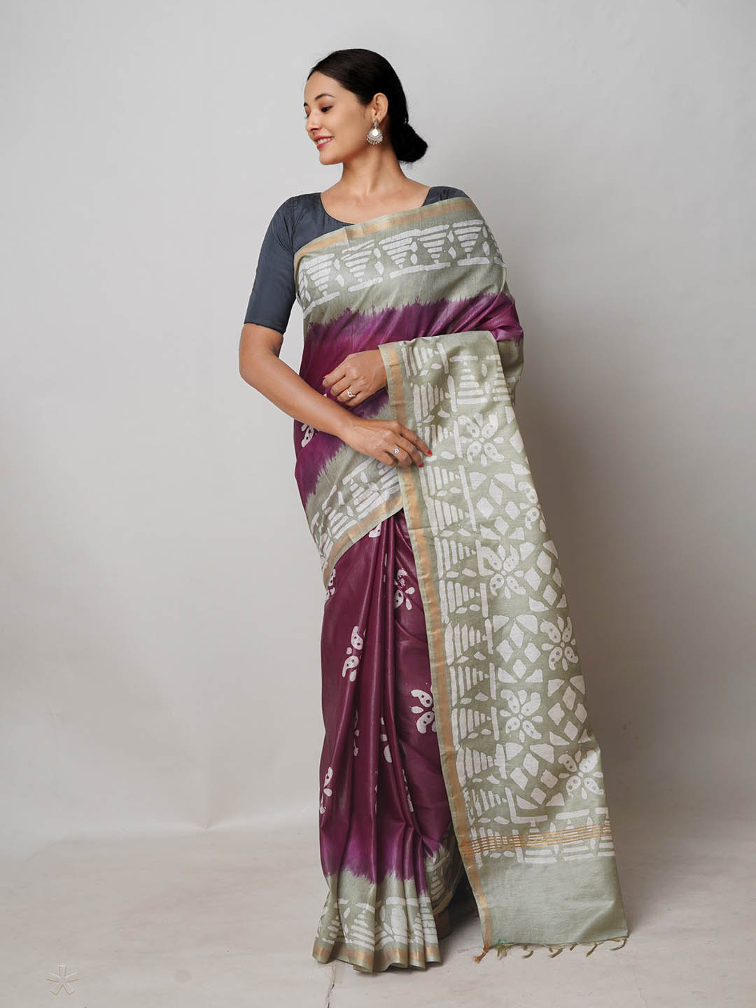 Unnati Silks Batik Printed Silk Cotton Handloom Chanderi Saree, Purple 
Unnati Silks Batik Printed Silk Cotton Handloom Chanderi Saree, Purple