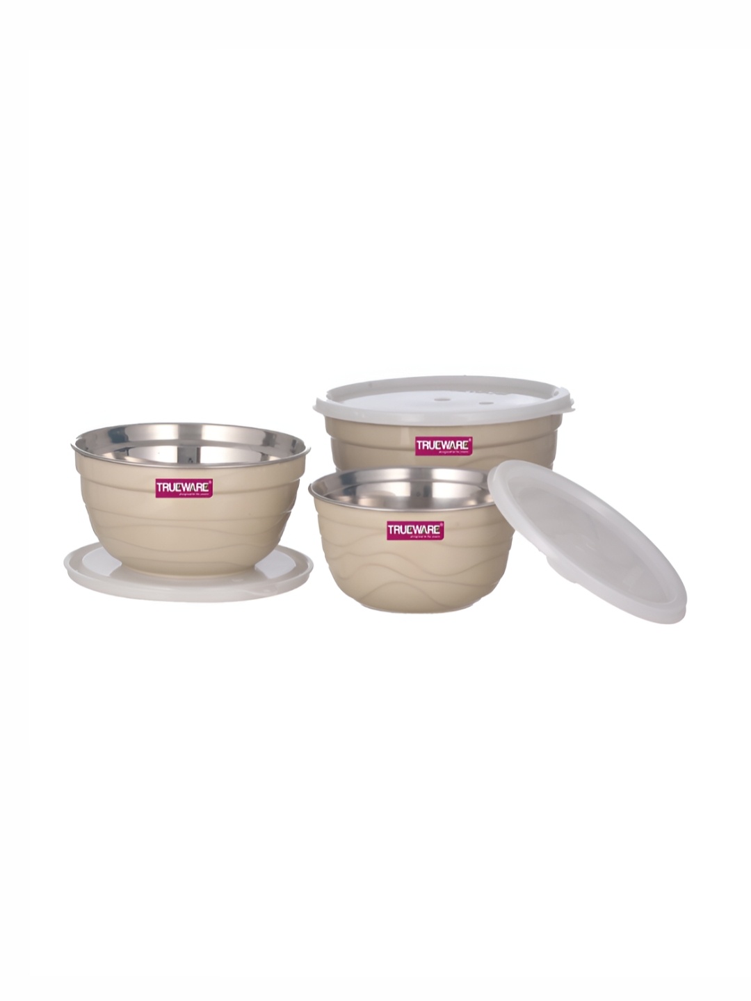 Trueware Cream & White 3 Pieces Serving Bowls With Lid