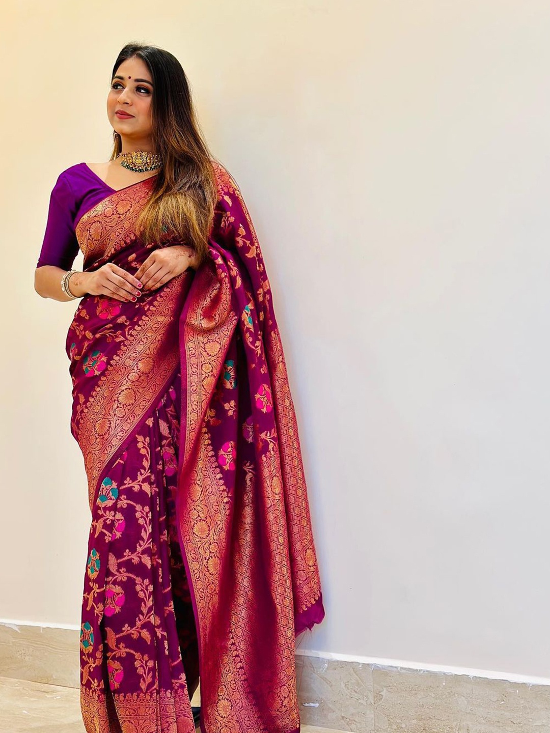 ALMAARI FASHION Ethnic Motifs Woven Design Pure Silk Designer Kanjeevaram Saree, Purple
ALMAARI FASHION Ethnic Motifs Woven Design Pure Silk Designer Kanjeevaram Saree, Purple