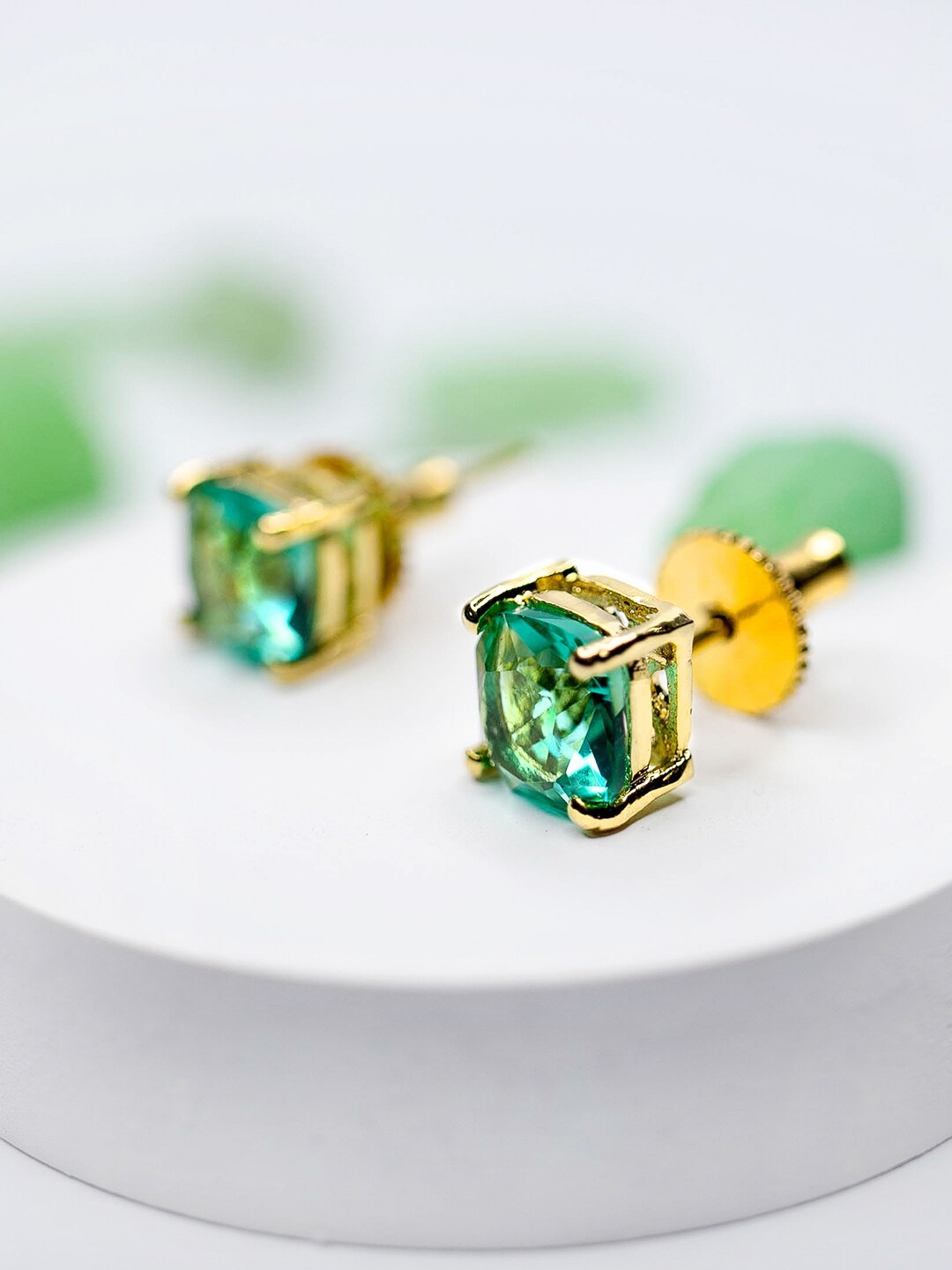

VIRAASI Gold Plated Square American Diamond Studded Stud Earrings