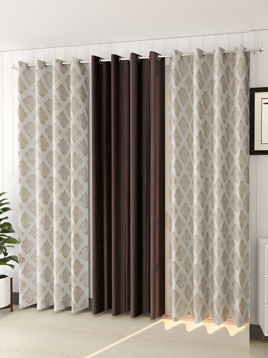 stuffique Brown 3 Pieces Ethnic Print Door Curtain