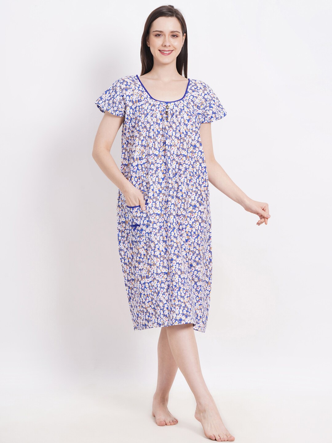 Breezly Printed Cotton Nightdress, White