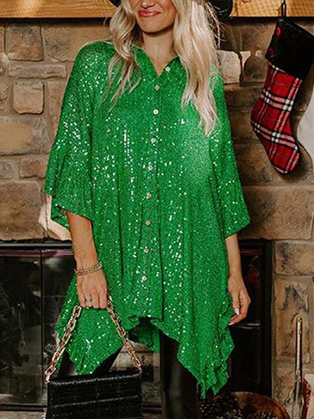 StyleCast Green Embellished Extended Sleeves Sequinned Oversized Longline Shirt Style Top
StyleCast Green Embellished Extended Sleeves Sequinned Oversized Longline Shirt Style Top