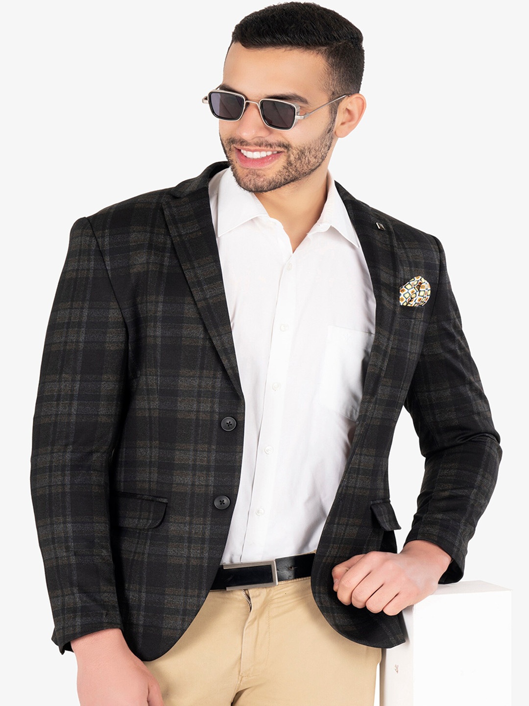 Denis Parkar Checked Slim-Fit Single Breasted Twill Blazer, Grey