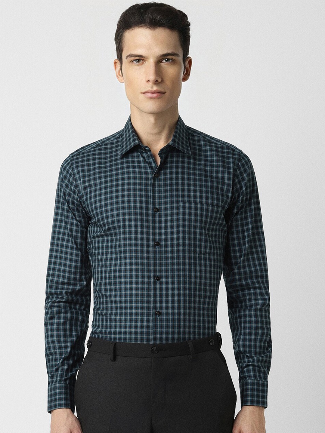 Van Heusen Micro Checked Pure Cotton Formal Shirt, Green