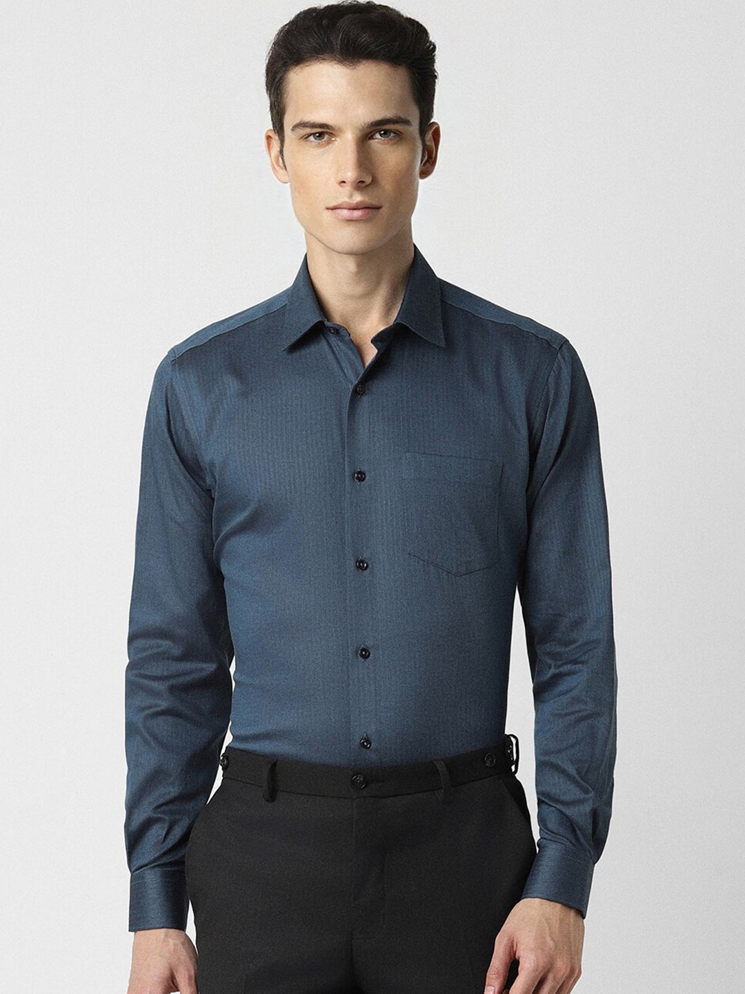 Van Heusen Micro Ditsy Printed Pure Cotton Formal Shirt, Navy blue