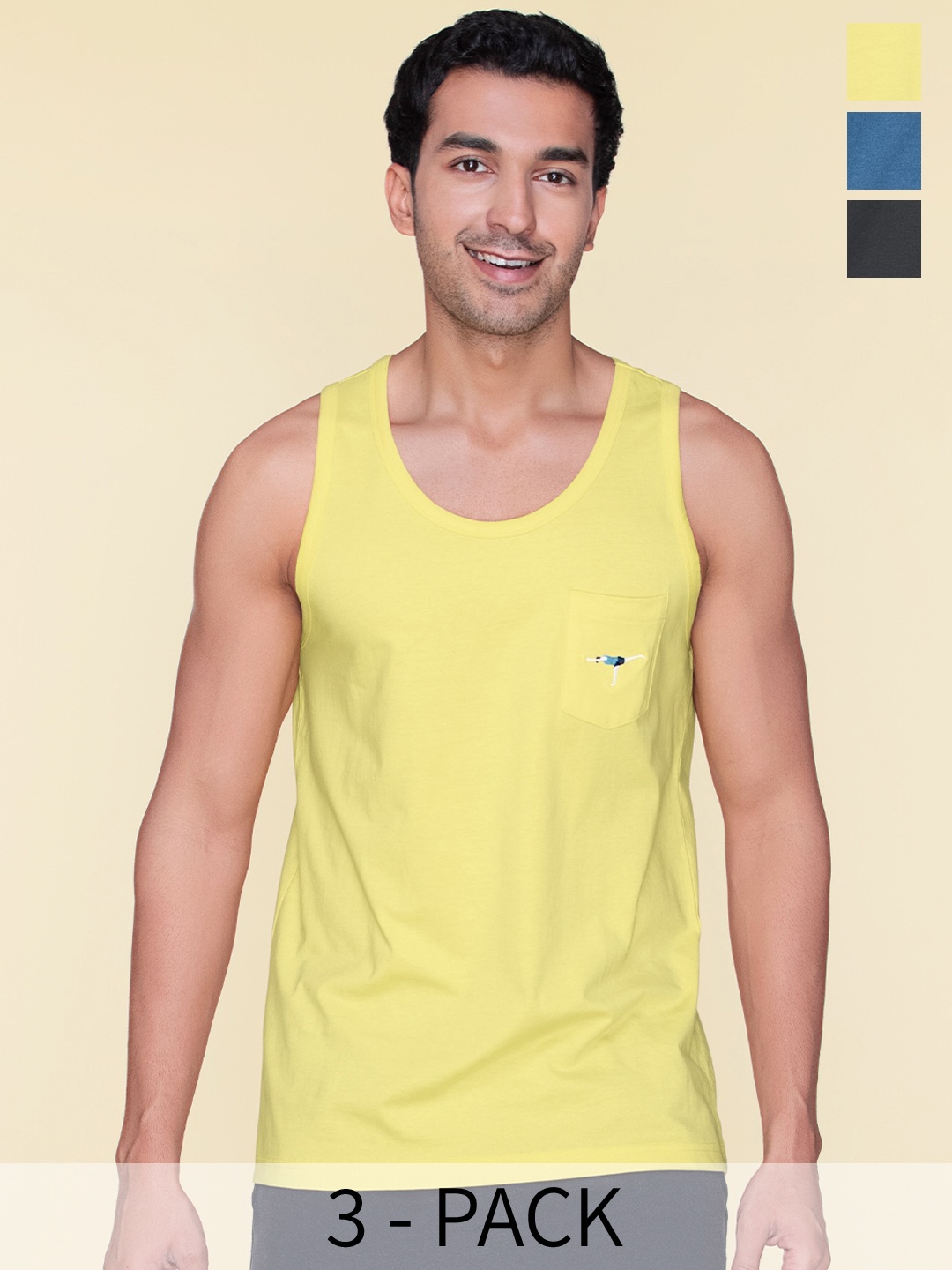 XYXX Pack Of 3 Round Neck Cotton Anti-Bacterial Gym Vests XYOVEST3PCKN01, Yellow
XYXX Pack Of 3 Round Neck Cotton Anti-Bacterial Gym Vests XYOVEST3PCKN01, Yellow
