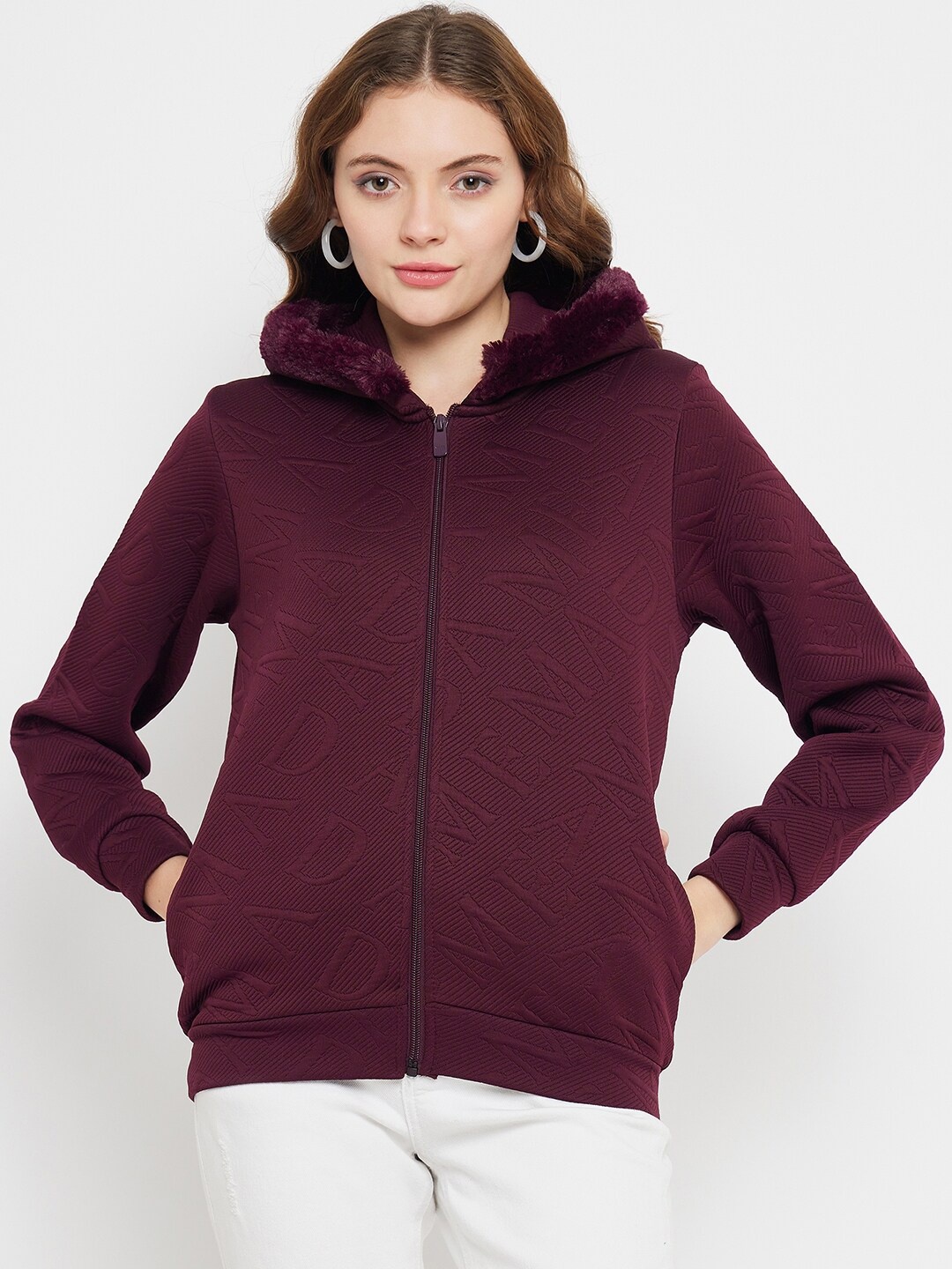Madame Self Design Hooded Neck Long Sleeves Zip Detail Cotton Front-Open Sweatshirt, Maroon
Madame Self Design Hooded Neck Long Sleeves Zip Detail Cotton Front-Open Sweatshirt, Maroon