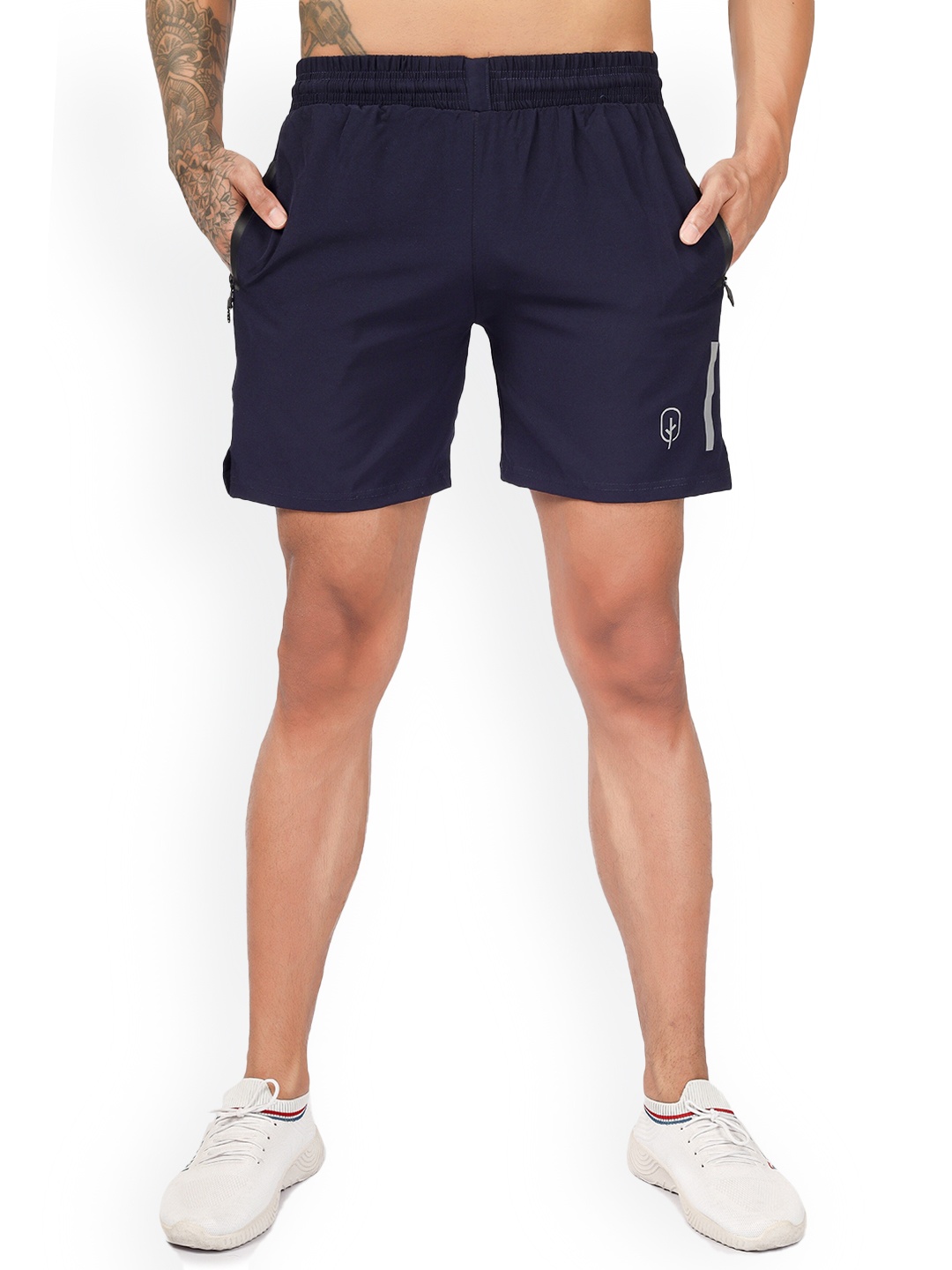 BLUEFICUS Men Low-Rise Sports Shorts, Navy blue