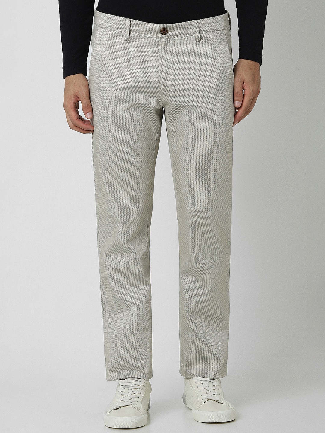 Van Heusen Sport Men Mid-Rise Slim Fit Pure Cotton Trousers, Grey