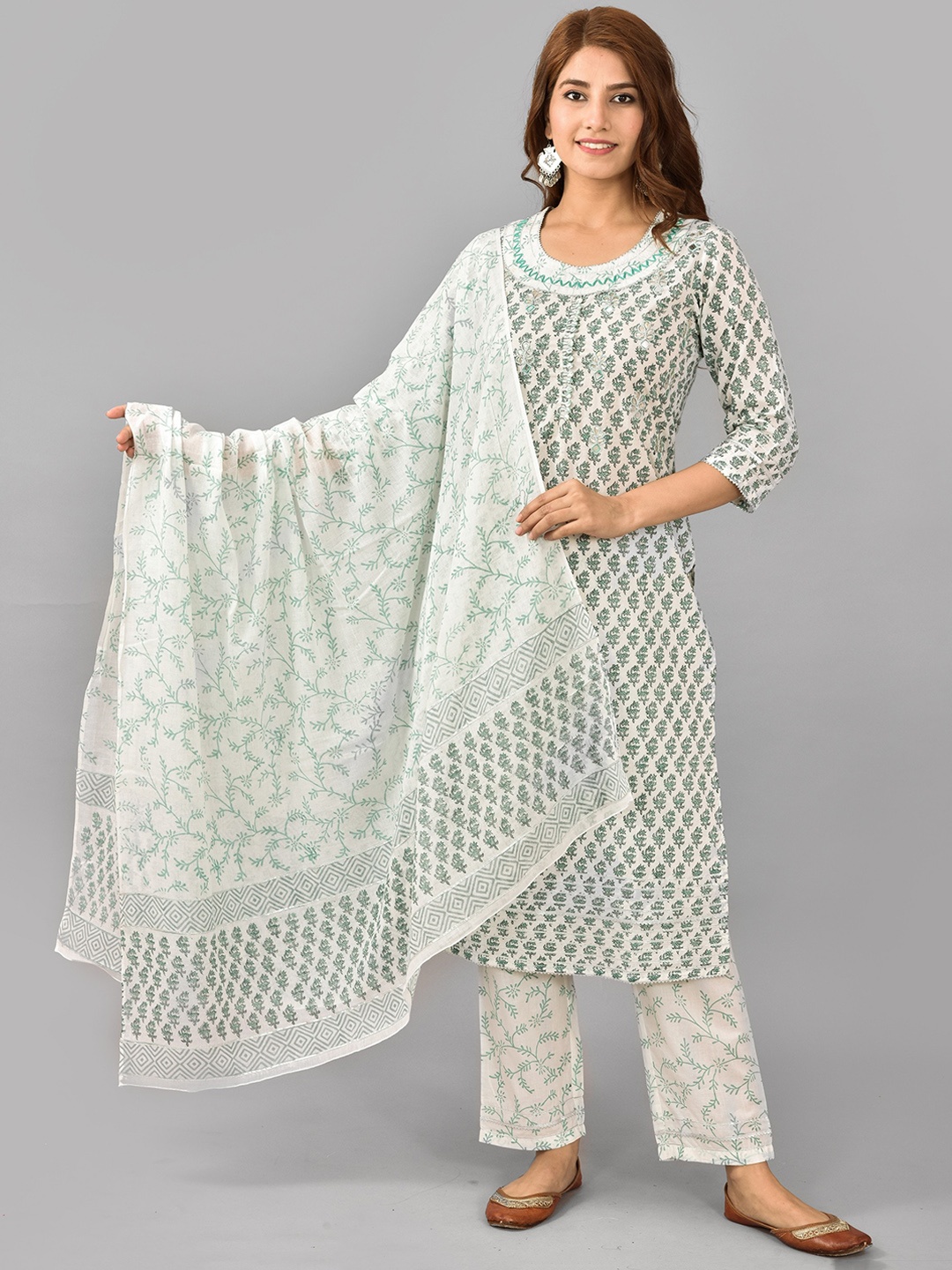 KALINI Ethnic Motifs Printed Pure Cotton Straight Kurta & Trousers With Dupatta, White
KALINI Ethnic Motifs Printed Pure Cotton Straight Kurta & Trousers With Dupatta, White